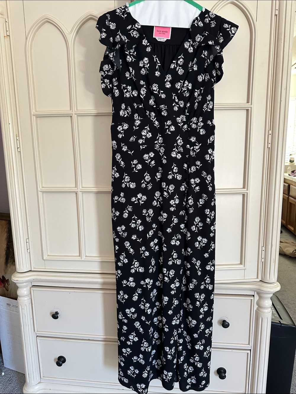 kate spade Black and White Floral Ruffled Maxi Dress